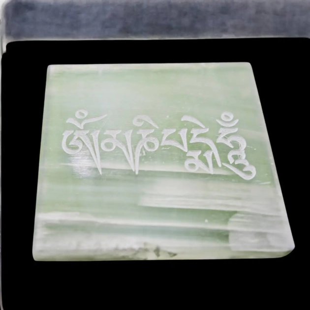 Om Mani Padme Hum Selenite Plate AAA Quality